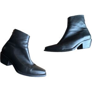 AllSaints Black Leather Lenora Snipped Toe Ankle Boot Bootie EU 40/US 10